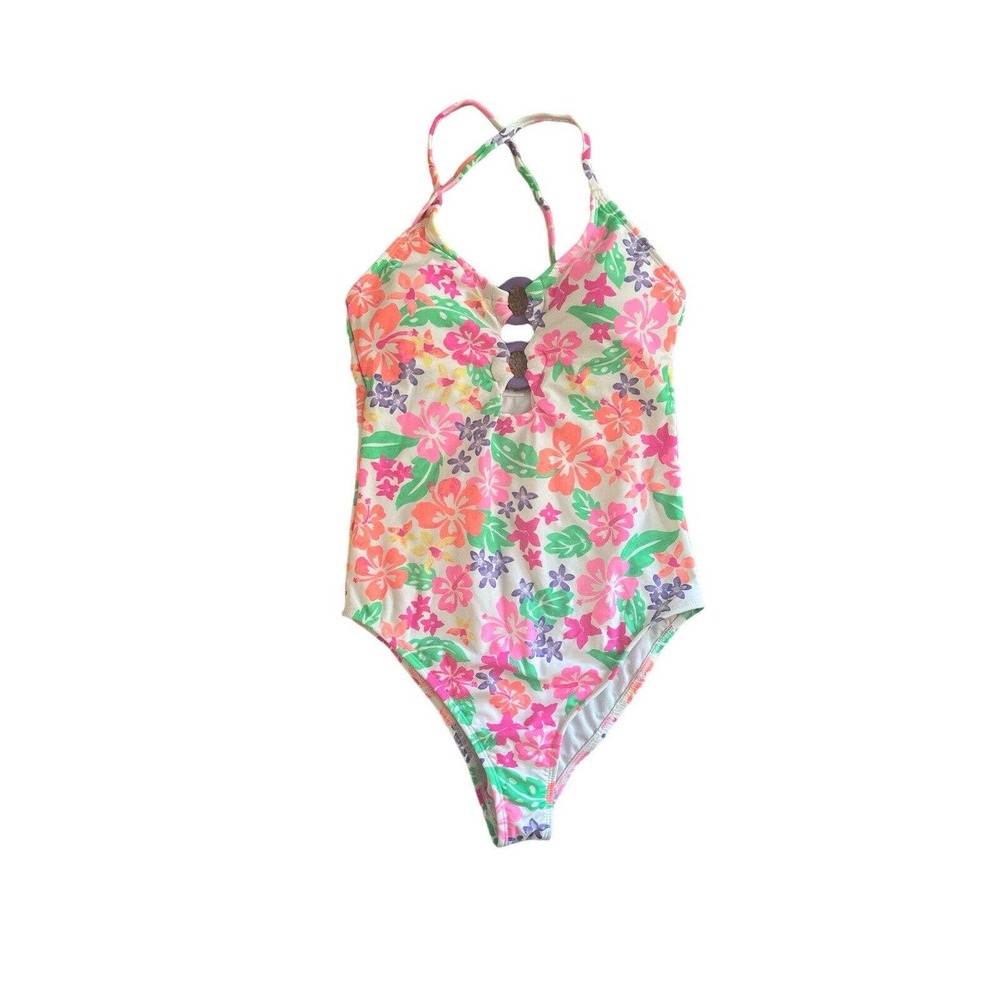 MSRP $40 California Waves Junior’s Hawaii Sunsets Ring-Front One-Piece Sz Medium